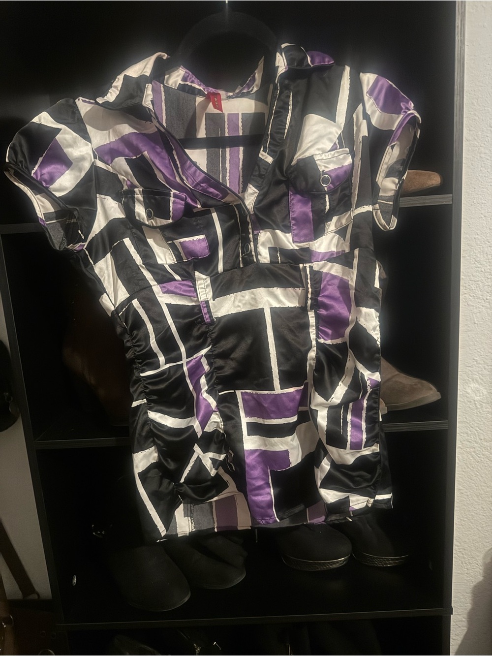 Heart Soul Geometric Print shirt- Purple, Black & White